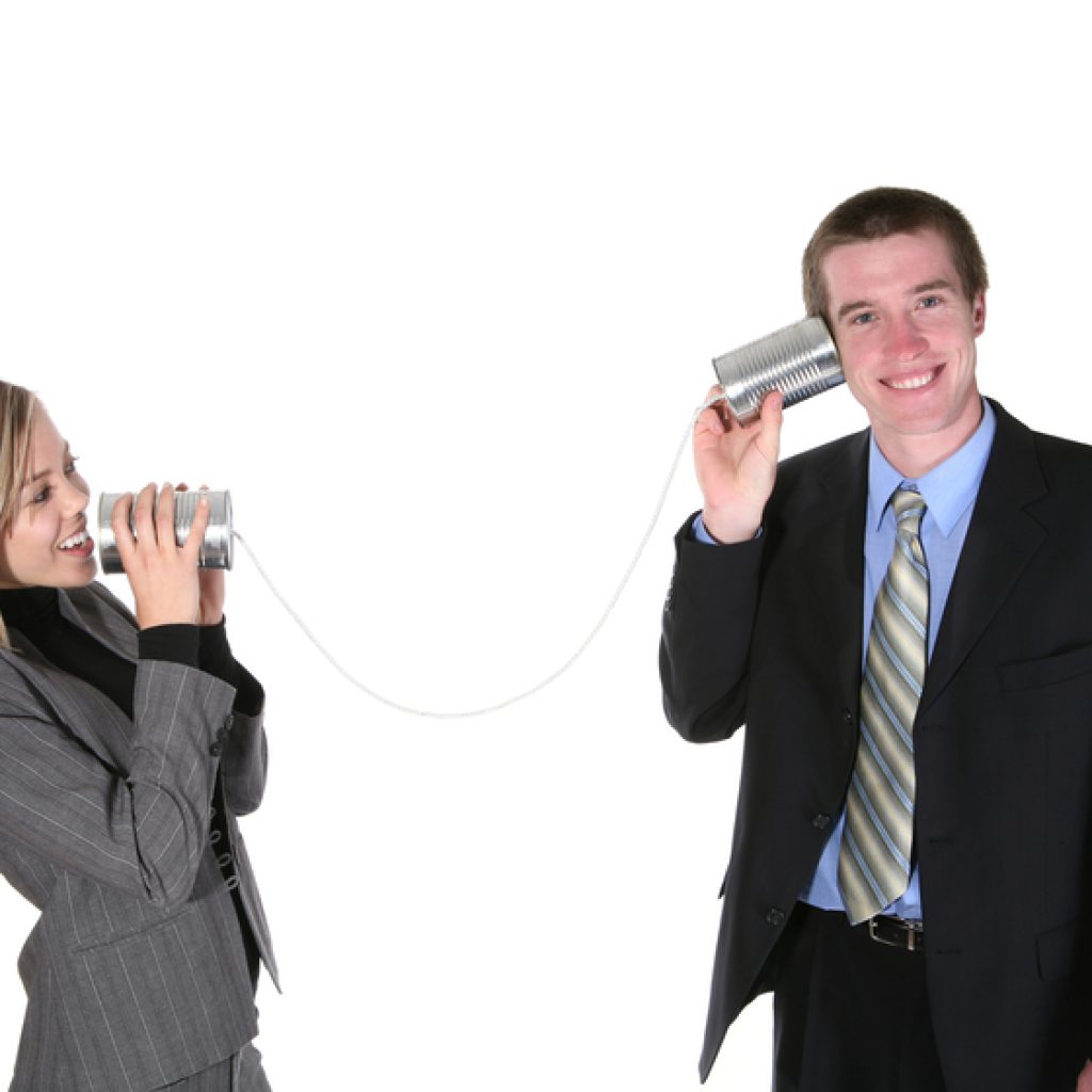 Female and Male Business people engaging in dialog